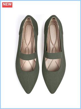 Women's Knit Mary Jane Flats Pointed Toe Washable Ballet Comfortable Work Shoes
